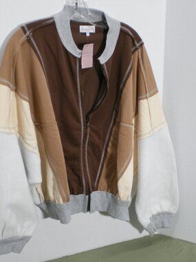 Everlasting Eve Bomber Style Jacket in Brown, Beige and Gray, Size S/M
